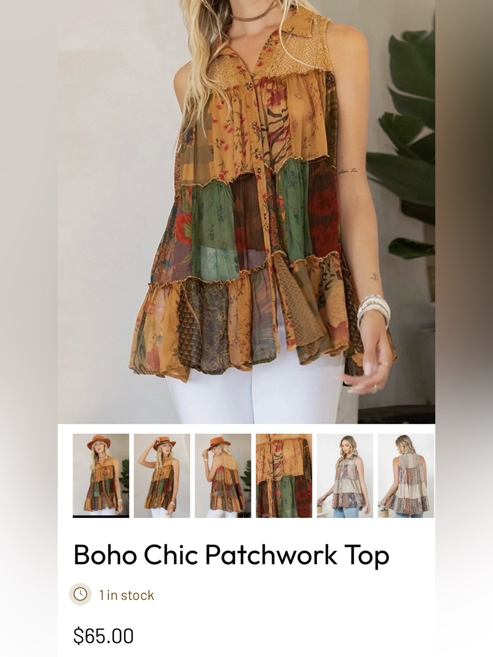 Young Threads Boho Patchwork Sleeveless Tunic Top in Mustard & Green